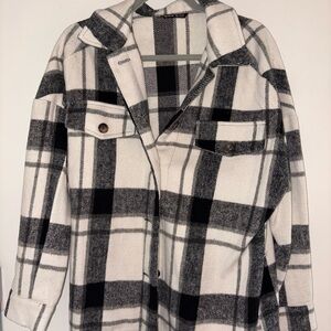 SHEIN Black and White Plaid Utility Jacket